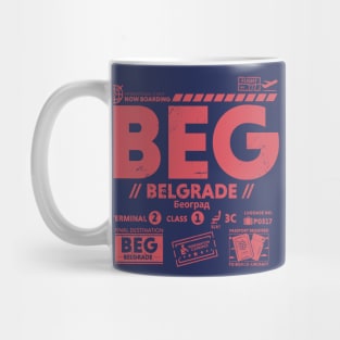 Vintage Belgrade BEG Airport Code Travel Day Retro Travel Tag Serbia Mug